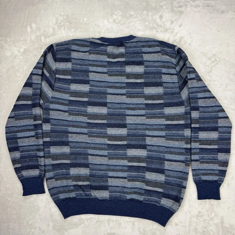 Segreto Mens Pullover V-neck Sweater Geometric Cosby‎ Merino Wool Grandpa Large